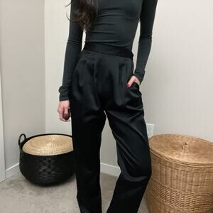 90s vintage black satin minimalist high waisted rise pleated trousers pants